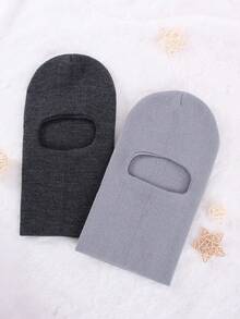 2 Stücke Jungen 1-8J Einfarbige gestrickte, warme, weiche, kältebeständige, süße tägliche Lässig Doppel-Bommel Strick Beanies, geeignet für den Outdoor- & Alltagsgebrauch, Herbst/Winter