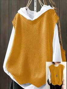 Große Größen Lässig einfarbiger Rundhals Strickpullover Weste