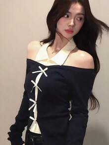 Women Knit Tops - Black - View 2