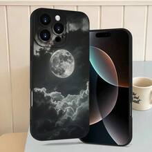 Funda de Teléfono Artística de Luna y Nube en Blanco y Negro con Impresión Negra para iPhone 16/15/14/13/12/11Plus Pro Max Min, con Protección de Agujero de Precisión para Lente. Este nuevo modelo de alta calidad y estilo es un regalo perfecto para las fiestas o cumpleaños para novias, novios, mujeres, hombres, esposos, esposas y... - Negro - Ver 6