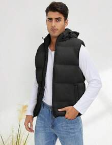 Men's Hooded Puffer Vest Sleeveless Zip Up Padded Jackets Coat Lightweight Quilted Gilet With PocketsChristmas FE2S - 深藍色 - 查看 9