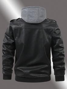 男士秋冬PU皮夹克！这款黑色连帽夹克配有可拆卸帽子和多个拉链口袋，彰显个性。修身剪裁打造流畅线条，轻松提升您的整体时尚感。是今年圣诞节送给丈夫或男友的完美礼物之选。 - 黑色 - 查看 2