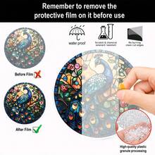 2D plat, série de paons en verre teinté coloré Pendentif rond en acrylique avec cordon de suspension - Décoration d'art contemporain de fenêtre d'avion 2D, convient pour la maison, le jardin, le porche, le mur, le bureau - Pas besoin d'électricité, couleurs vibrantes, acrylique durable, décoration suspendue