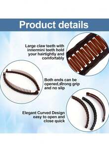 3/2/1pc Women's Large Banana Hair Clips - Vintage Non-Slip Double Comb Claw Clips For Thick, Long, Curly Hair, Secure Hold & Gentle Detangling, Coffee & Black, Christmas Gift, Banana Clips For Hair, Decorative Hairpiece, Retro Style, Sturdy Construction, Holiday Gift ,Hair Styling Tools ,Hair Styling Kit