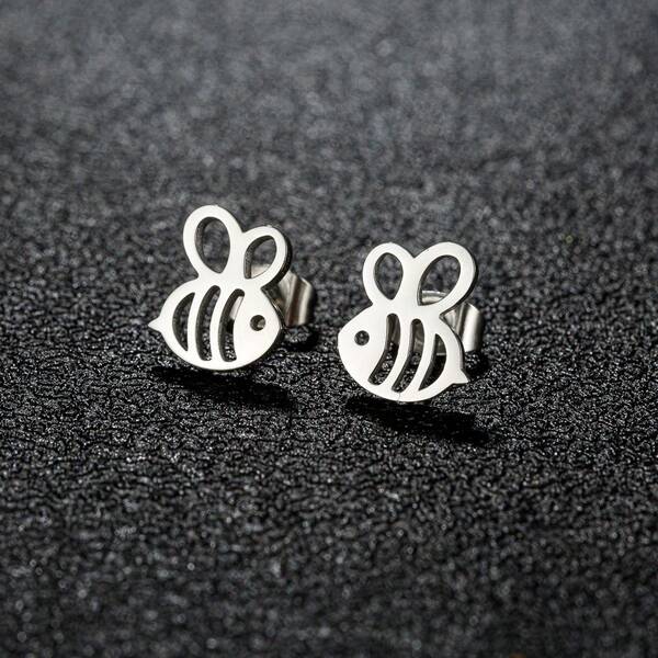 1 Pair Small Bee Stud Earring Stainless Steel Mini Earrings Party Animal Jewelry Gift