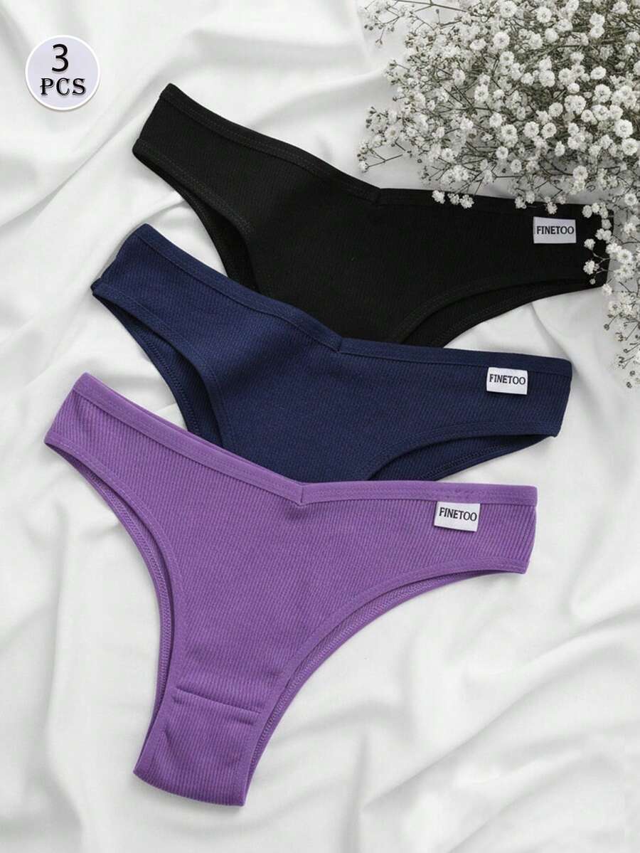 Bộ 3 chiếc quần lót nữ bằng cotton nguyên chất, kiểu dáng cạp chữ V, màu trơn, mềm mại. - Nhiều màu - Xem 1