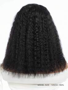 QVR QUEEN VIRGIN REMY QVR 无胶超大波浪鲍勃假发真人发预剪透明蕾丝前假发 14 英寸深波浪鲍勃蕾丝假发波西米亚风格 - 黑色 - 查看 3