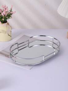 1pc Iron Oval Glass Mirror Tray, Elegant European Style Glass Storage Tray For Home, Living Room, Coffee Table, Luxury High-End Tableware Display,Room Decor - Multicolor - View 6