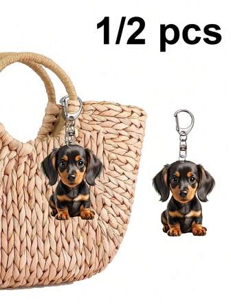 かわいいダックスフンド風ドッグバッグチャーム デコレーション - ブラウン、クリスマスツリーデコレーション、かわいいアクリル製ドッグ型オーナメント、軽量アクリルペンダント バッグ、リュック、車、ホーム用、電源不要、PET愛好家ギフト、カーアクセサリー、遊び心のあるアクセサリー、滑らかな質感、2Dフラット、アウトドアアクセサリー、パーティーアクセサリー、ギフト、記念品、ホームカミングギフトに最適