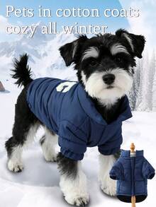 1pc Pet Dog Soft & Cute Fashion Outfit, Matte Cream Color Minimalist Fabric Design With Back Letter Print Stand Collar Winter Clothes, Suitable For Teddy, Poodle And Small Breed Dogs In Autumn/Winter