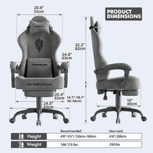 Ergonomic Velvet Fabric Grey Gaming Chair, High Back Ergonomic Gamer Chair For Adult, Comfortable Video Game Chair With Footrest And Massage Lumbar Cushion, Racing Reclining Office Computer Desk Chair - 灰色 - 查看 2