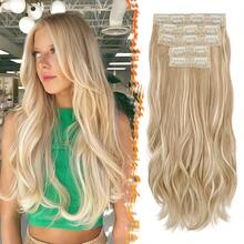 FESHFEN Clip-In Extensions, 50 Cm Wavy Clip-In Hair Extensions Blonde For Women, 5 Pieces, Natural Hair Extensions, Synthetic Hairpiece, Hair Extensions - Medium blonde with highlights - 查看 7