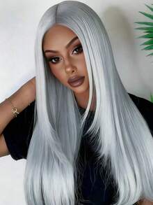 Gray Lace Front Wig Human Hair For Women Straight Human Hair Wig Glueless 12A 13x4 HD Transparent Lace Frontal Wigs 180% Density Silk Straight Gray Wigs Pre Plucked Bleached Knots With Baby Hair - 灰色 - 查看 4