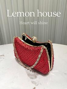 1pc Shiny Rhinestone Embellished Red Clutch Bag, Elegant And Fashionable For Evening Gowns, Suitable For Cocktail Party, Wedding, Prom, Formal Occasions - Red - View 6