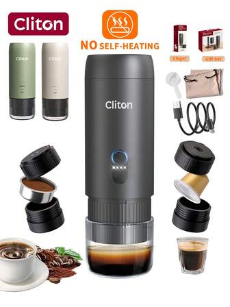 CLITON Bej/Siyah/Yeşil Taşınabilir Espresso Makinesi (Tek Ünite veya Hediye Kutusu Seti, 1800mAh Öğütücü ve 500mAh Süt Köpürtücü İçerir) - Şarj Edilebilir 3 Parçalı Kahve Seti, Seyahat, Kamp, Ofis, Mutfak İçin Uygundur - Noel, Yeni Yıl, Sevgililer Günü, Şükran Günü, Anneler Günü, Babalar Günü İçin Mükemmel Bir Hediye! - Kolayca Mükemmel Latte ve Cappuccino Hazırlayın!