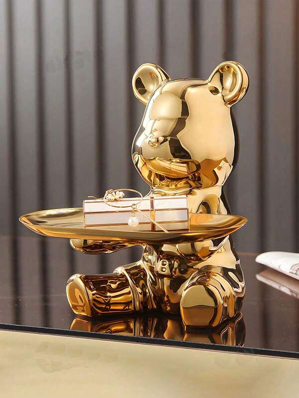 1 Peça Bandeja com Formato de Urso Cerâmica, Bandeja Decorativa de Bugigangas, Adequada para Decoração de Mesa em Sala de Jantar, Sala de Estar, Porta-Joias, Bandeja de Armazenamento
