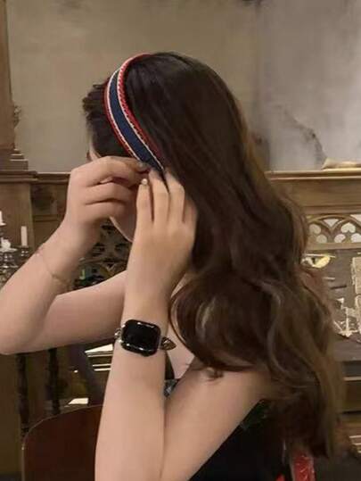 1pc Retro Contrast Color Knitted Headband, Casual Versatile Woolen Fabric High-Quality Autumn/Winter Hair Accessory ,Hair Band ,Diadema ,Hair Hoop