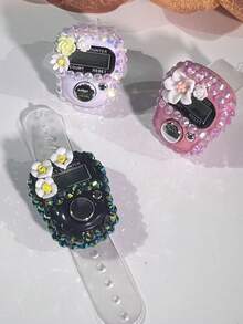 Handmade DIY Rhinestone Rosary Counter Watch, Lightweight & Portable, Cute Floral Decor Electronic Display Mantra Counter, Birthday/Ramadan/Valentine's Day Small Gift, Suitable For Religious Chanting Count During Ramadan, Daily Religious Practice, Ramadan Gift, Portable For Carrying