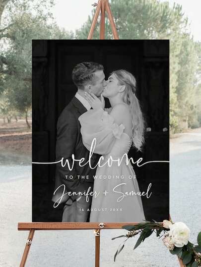 Elegant Wedding Photo Welcome Sign Template, Welcome Board, Modern Welcome Sign, Printable Wedding Reception Poster ,Forever Love, Monochrome Noir, Aesthetic Wedding Decor, Minimalist
