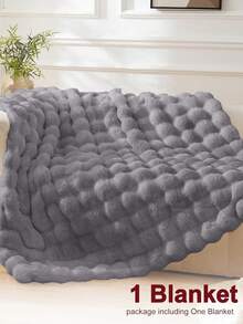 1 件超柔软仿兔毛毯,温暖舒适,可机洗,四季毛绒,盖毯、大号和特大号尺寸,多功能午睡毯,适用于办公室、卧室、沙发、旅行,双面可用,冬季装饰 - 灰色 - 查看 3