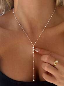 1 pezzo Gioiello di moda sexy collana lunga da donna in argento con pendente a forma di Y impreziosito da diamanti, splendida collana argentata luccicante da ragazza, gioiello da festa e vacanza estiva, adatto per occasioni e come regalo per la mamma