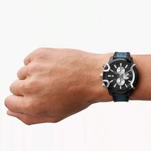 Diesel 1 Piece Diesel Griffed Chronograph Men's Watch – 48 Mm Black Stainless Steel Case, Black Sunray Dial With Stick Indexes, Black Leather Strap, 50 M Water-Resistant Statement Timepiece –DZ4572