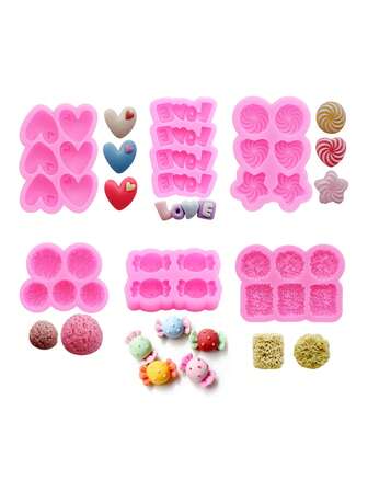 1pc Pink Liquid Silicone Material Silicone Mold, Heart, Whirlwind, Pentagram, Heart, LOVE Shaped Mold For Making Realistic Ice Cream, Candy, Instant Noodles, Resin Jewelry Accessories, Suitable For Headwear, Hair Clips, Hair Ties, Shoes, Decorative Accessories