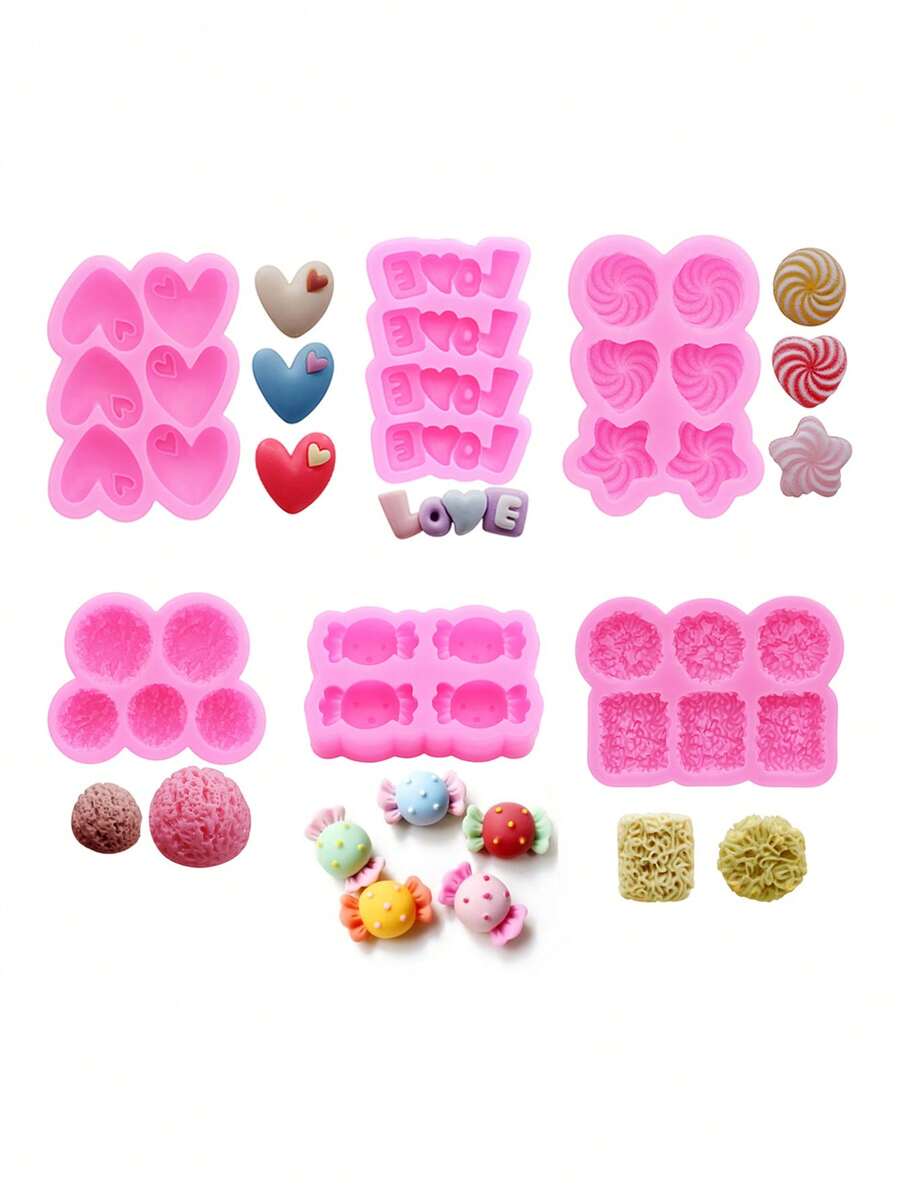 1 peça de molde de silicone líquido rosa, coração, redemoinho, pentagrama, coração, molde em forma de amor para fazer sorvete realista, doces, macarrão instantâneo, acessórios de joias de resina, adequado para chapéus, grampos de cabelo, elásticos de cabelo, sapatos, acessórios decorativos