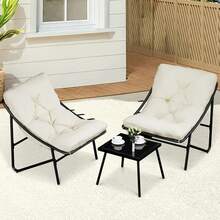Small Table And Chairs Set Of 3, Garden Furniture Set, Balcony Furniture Set, Set Of 3, 2 Rocking Chairs + 1 Table With Cushions And Coffee Table, For Cafe, Patio, Balcony, Garden, 4 Colors To Choose From - White - View 2