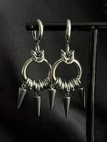 1 Pair Of Punk Rivet Stainless Steel Earrings, Suitable For Women To Wear At Rock And Hip-Hop Music Festivals, Concerts And Parties - 銀色 - 查看 5