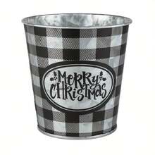 3 metalowe wiaderka świąteczne, wiaderka na cukierki, ozdoby świąteczne, ocynkowane wiaderka żelazne, dekoracja stołu na domowe przyjęcie bożonarodzeniowe, wystrój ogrodu