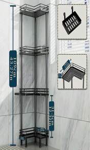 Consumest Corner Shower Caddy Standing - 3-Tier Stainless Steel Shower Organizer With Soap Holder And 4 Hooks, Large Capacity Corner Shelf Stand For Bathroom, Rest Room, Black - ColorA - 查看 7