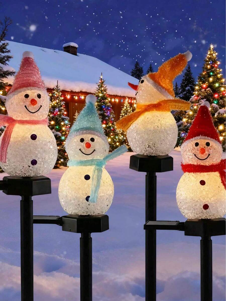 太阳能供电的 LED 雪人灯，户外 IPX-4 防水，独立太阳能电池板，太阳能雪人花园灯，LED 户外草坪装饰，夜间自动开启，太阳能充电，可拆卸部件，嵌入式安装，适用于花园、草坪、小路、圣诞节庭院装饰、小路装饰、庭院、圣诞节和万圣节氛围 - 全新未使用光伏模块镍电池板！