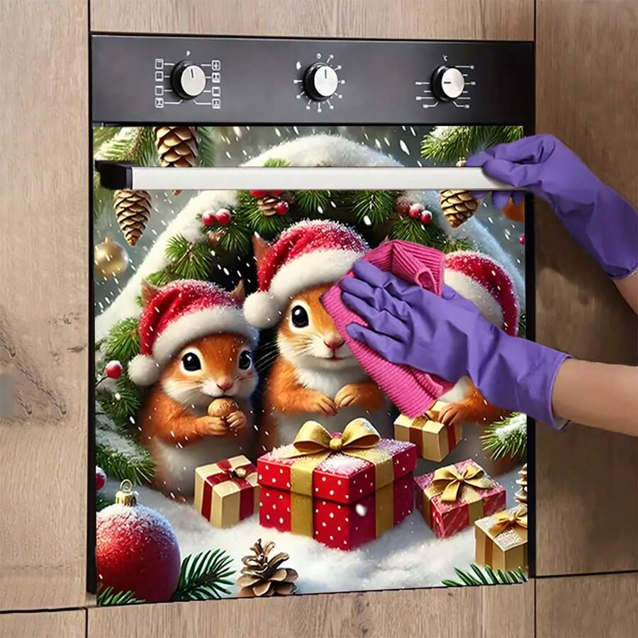 1 pieza Imán plano con estampado de ardilla navideña, fácil de limpiar en lavavajillas, sin necesidad de adhesivo, apto para electrodomésticos de cocina (lavavajillas, refrigerador), decoración navideña, accesorios estacionales para el hogar, lavable y reutilizable, decoración interior
