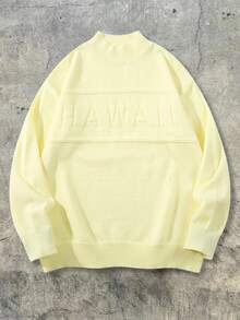 Suéter unissex casual folgado com estampa de letras em tricô, gola redonda, manga longa e ombros caídos, em cores sólidas, ideal para primavera, outono e inverno.