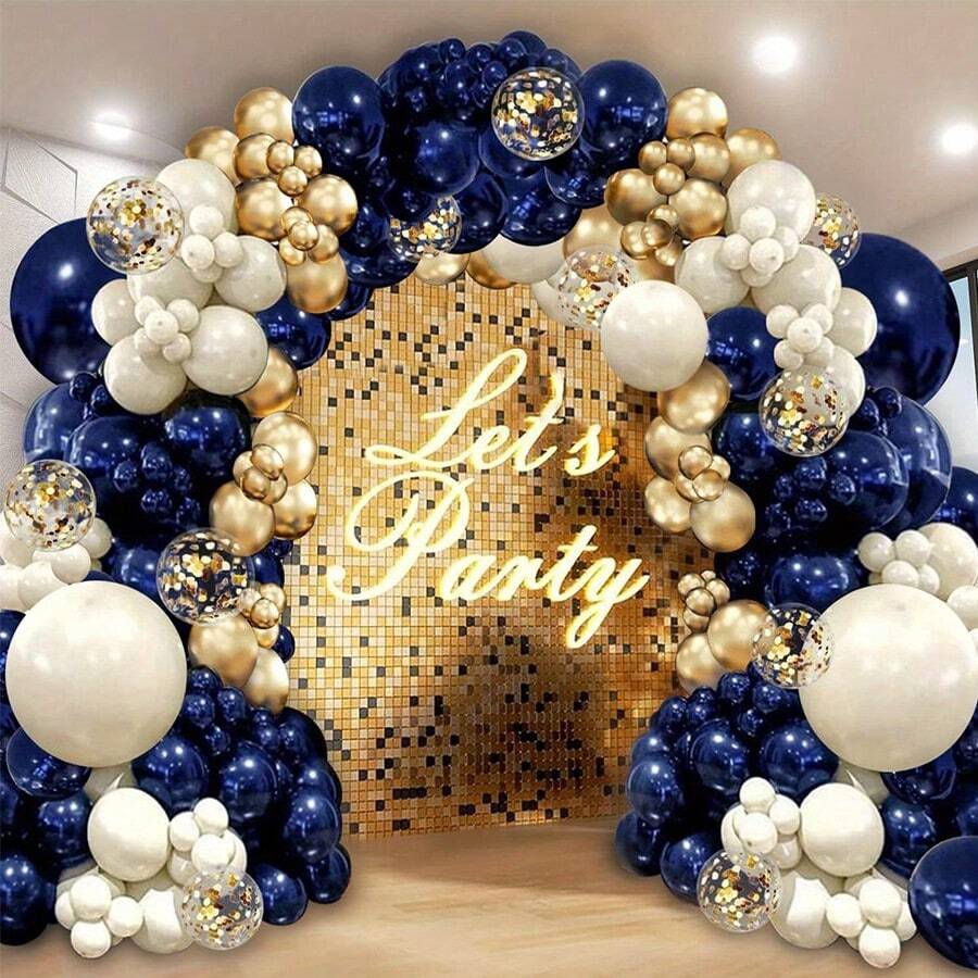 125 Stücke marineblau-goldener Ballon Girlanden Bogen Satz, sandweiß-blau-gold mit Konfetti Ballons für Neujahr, Abschluss, Geburtstag, Hochzeit, Baby-Shower Party Dekorationen