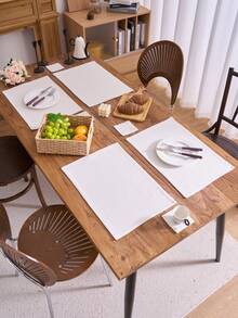 1/4/6pcs Plain Linen Rectangular Double-Layer Placemats, Vintage Style Kitchen Dining Table Decor, Non-Slip Thick & Durable Washable Mats Suitable For Daily Use, Holidays, Family Gatherings, Weddings, Parties, All Seasons - White - View 4