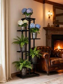 1 Pack 6 Layers Flower Pot Stand - Plant Holder Storage Shelf Rack For Home Garden Decoration - Creative Pots Organizer With Super Beautiful Design For Indoor Outdoor Decor - 黑色 - 查看 6