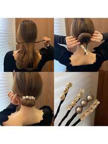 Elegant Faux Pearl Retro Style Hair Accessory, Unscented Relaxed-Textured Hair Compatible,Faux Pearl Flower Decor Magic Hair Bun Maker,Twist Hair Bun Maker, Faux Pearl Decorative Hair Clip, Slouchy Weave Ponytail Holder, High-Grade Hair Curler For Tied Ball Head Design ,Hair Styling Tools ,Hair Styling Kit