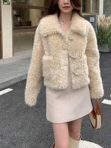 Women's Casual Horn Button Faux Fur Coat, Autumn/Winter