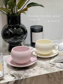 1pc White Ceramic Coffee Cup And Saucer Set For Home Breakfast