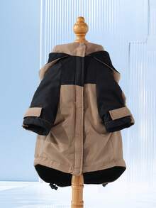 1pc Pet Dog Casual Fashionable Windbreaker Jacket, Colorblock Patchwork Minimalist Design Hooded Long Sleeve Coat For Teddy, Poodle, Small Dogs, Spring/Autumn/Winter - Brown - View 7