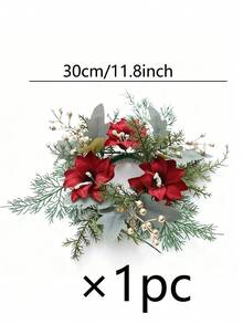1pc/2pcs Best Christmas Crafts Art Ornaments Decor Gift Artificial Fabric Red Calla Lilies Flower Pine Needles Golden Berry Candle Rings Home Decoration,Funny Winter Xmas Plastic Flower Garland Craft Candles Small Wreath Presents For Indoor Outdoor Friend Wedding Favours Accessories Engagement Party Birthday Living Room Bedroom House Table Wall Door Hanging Decorations Beauty Items Supplies Fake Plants Leaves Flowers Candle Holder Holiday Festival Essentials Personalised Gifts For Women