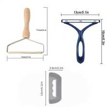 3pcs Portable Manual Lint Remover - Double-Sided Fabric Shaver, Suitable For Pet Hair, Clothes, Sofa And Carpet Cleaning, Wooden Handle With Metal Frame, Practical Household & Friend Gift