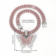 Hip Hop Sparkle Animal Big Butterfly Pendant Cuban Chain Y2K Zinc Alloy Valentine's Day Gift For Men And Women Fashion Jewelry