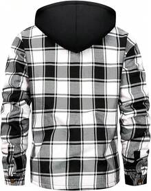 Men's Winter Fleece Warm Thick Plaid Jackets Heavyweight Cotton Hoodies Flannel Hooded Shirt JacketChristmas VTWT - A71黑色 - 查看 9