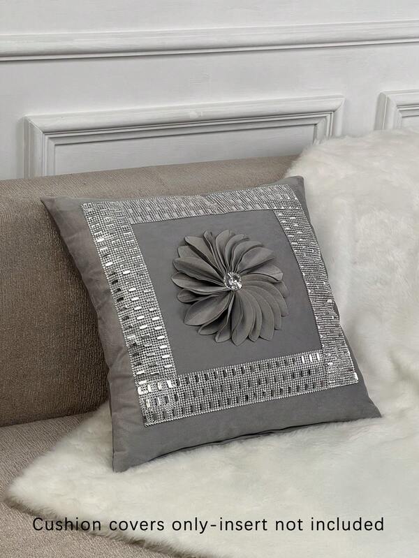 غطاء وسادة زخرفي مرصع بالزهور والراين من القطيفة قطعة واحدة، غطاء وسادة للغرفة والصالة، ديكور غرفة النوم والمنزل