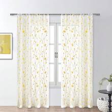 Perdele transparente cu broderie botanică / Perdea transparentă albă simplă cu buzunar / Perdele din voal semi-transparente cu aspect de in, model floral de viță de vie brodate / Pentru dormitor, sufragerie, decor de toamnă, decor de toamnă, decor cameră - Galben - Vizualizare 32