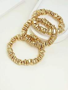 3 件套时尚复古金银串珠手链，适合女性、情侣、派对、日常佩戴、奢华高端 - 金色 - 查看 7