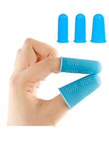 3pcs Silicone Finger Protectors, Finger Protectors, Finger Protectors For Hot Glue, Silicone Thimble, Hot Glue Finger Protectors, Fingers Tip Pads Grips For Money Counting Collating Writing Sorting Task Hot Glue And Sport Games (Blue) - Black - View 4